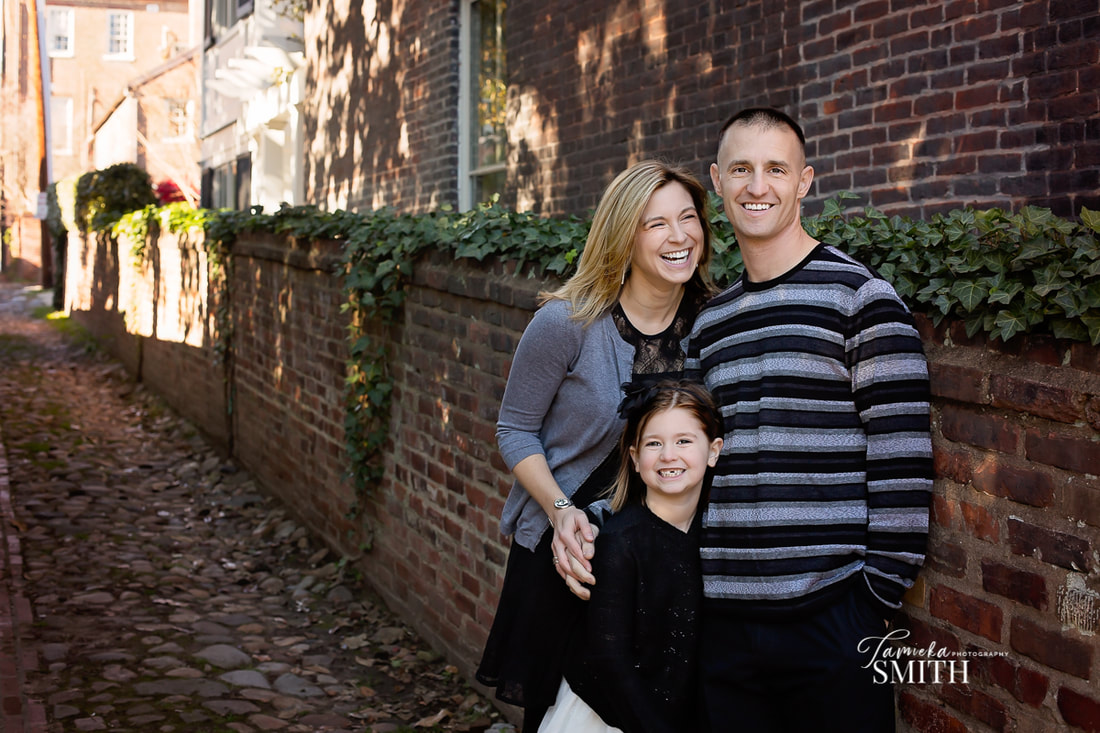 Family Portrait of Three in Old Town Alexandria Virginia