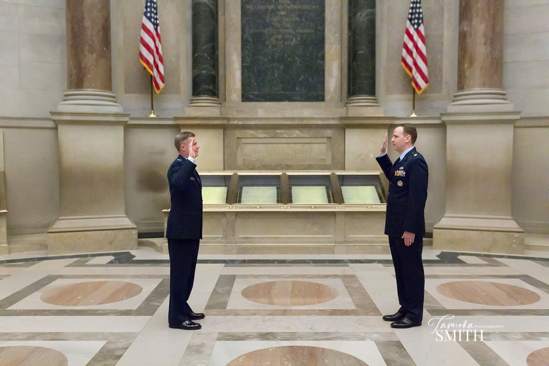 Air Force Officer administered the Oath of Office in front of the United States Constitution - Tamieka Smith Photography