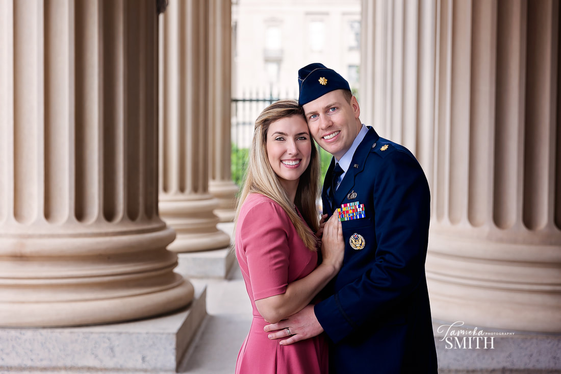 Military couple posing at the National Archives Museum in Washington DC - Tamieka Smith Photography