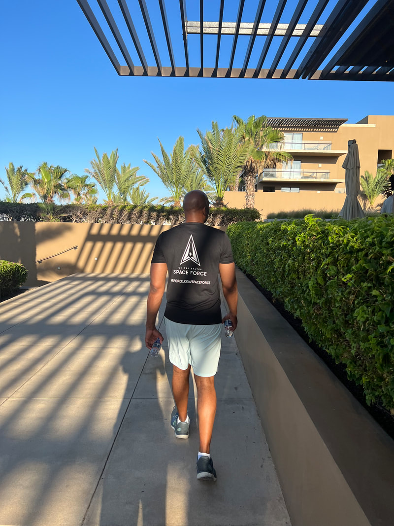 Walking towards the breakfast buffet during our first day in Los Cabos.