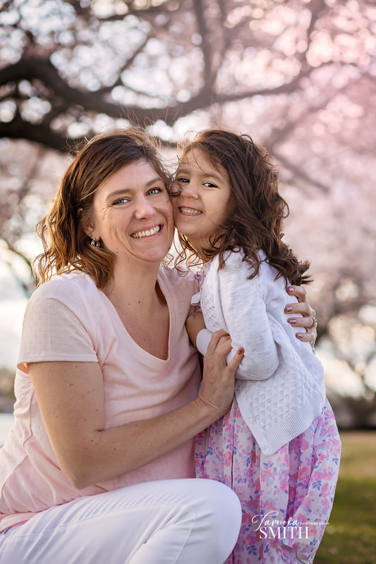 Mother and Daughter Picture by Professional Photographer in Washington DC with the Cherry Blossoms